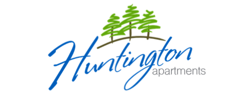 A logo for Huntington Apartments featuring a stylized tree.